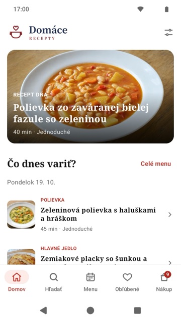 Aplikácia Domáce recepty pre Android: úvod s Receptom dňa