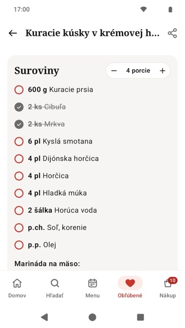Suroviny s prepočtom porcií