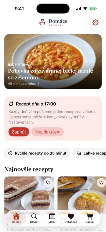 Aplikácia Domáce recepty pre iPhone: úvod s Receptom dňa