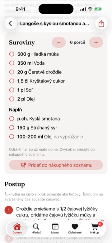 Suroviny s prepočtom porcií