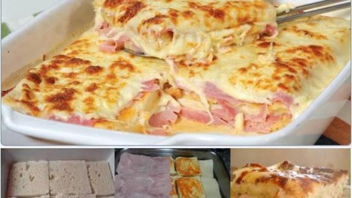 Lasagne s luxusnou omáčkou a šunkou pripravené z hriankového chleba za 15 minút! Vynikajúce!