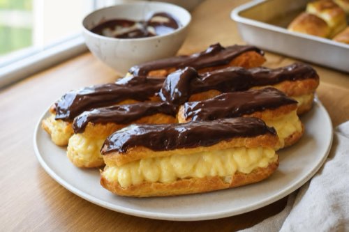 Chocolate eclairs with vanilla pastry cream