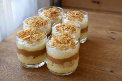 Banana caramel parfaits with whipped cream
