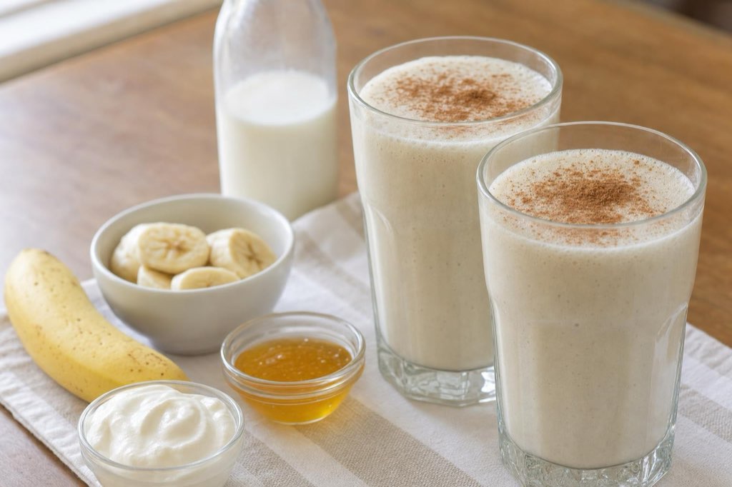 Banana milkshake with honey and cinnamon