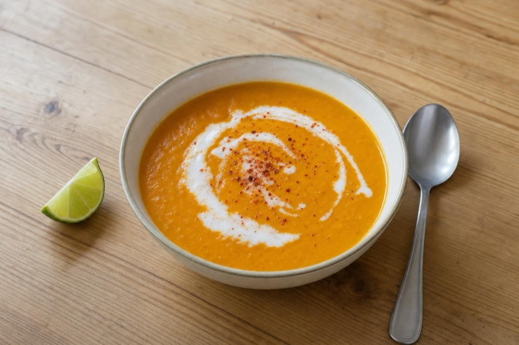 Sweet potato and red lentil soup with coconut milk