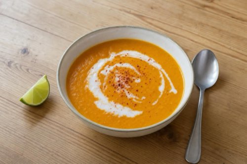 Sweet potato and red lentil soup with coconut milk