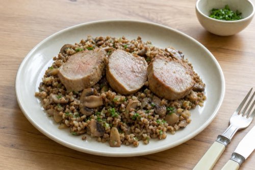 Pork tenderloin with buckwheat and mushrooms