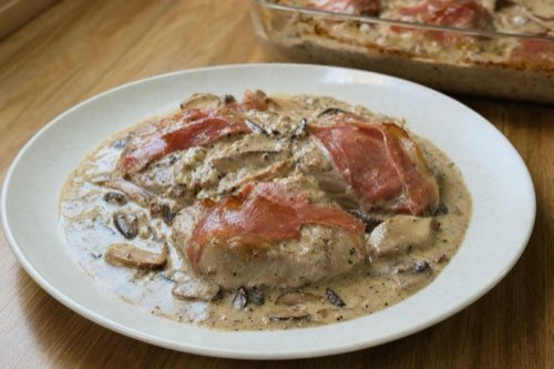 Schweinefleisch mit Prosciutto und Steinpilzsauce