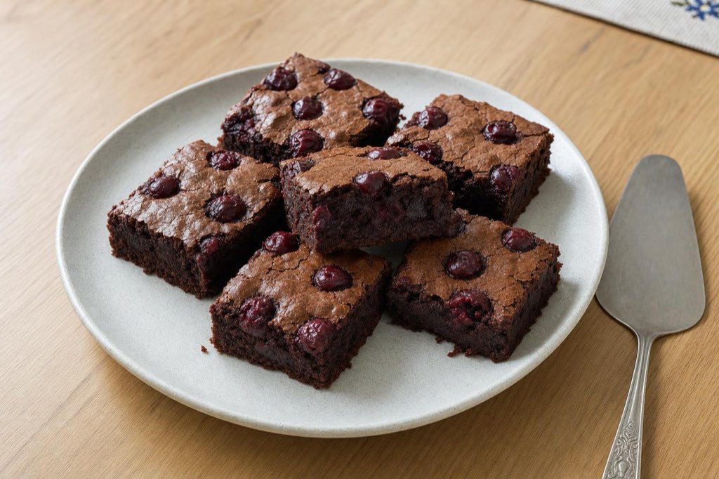 Dark chocolate brownies with sour cherries