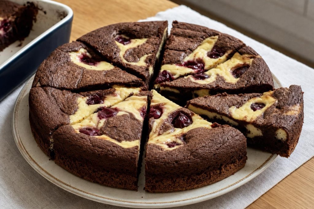 Brownies with cream cheese and cherries
