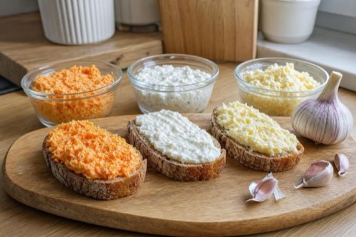 Knoblauchaufstriche mit Möhren, Käse oder Sauerrahm