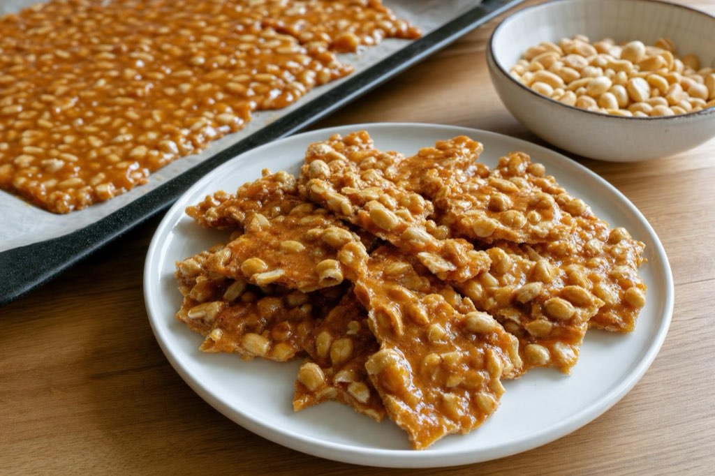 Crunchy three-ingredient peanut brittle