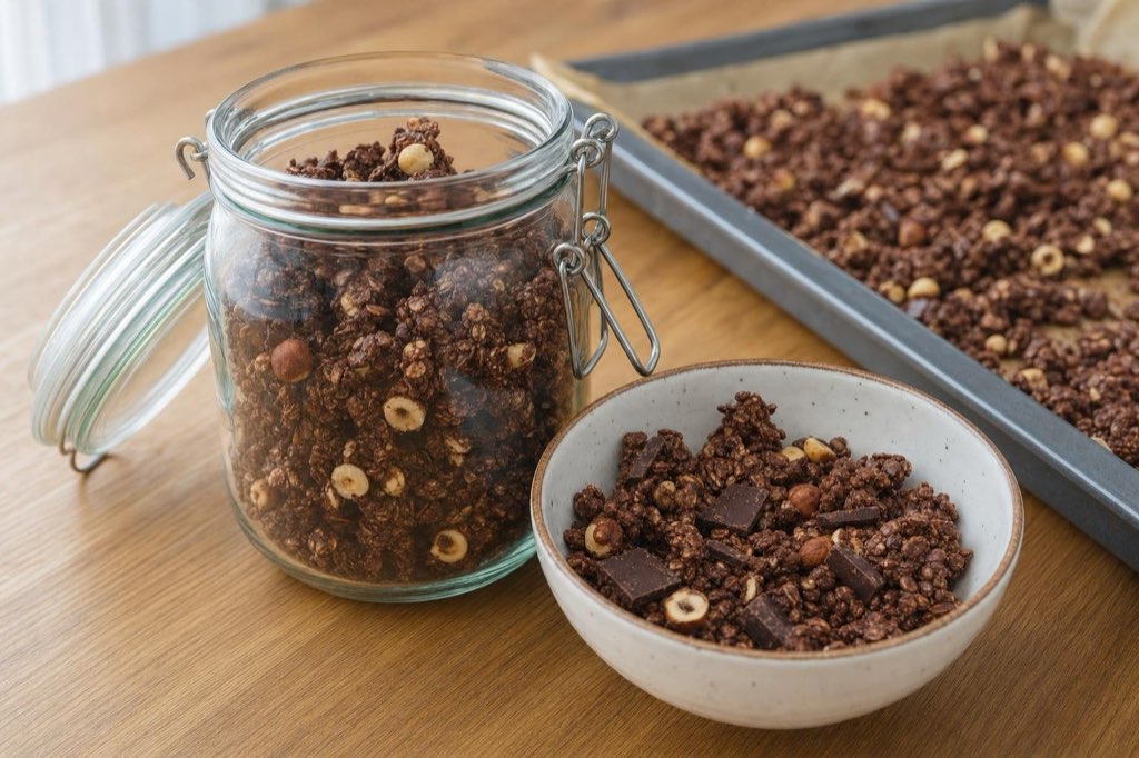 Čokoládová granola s lieskovcami a medom