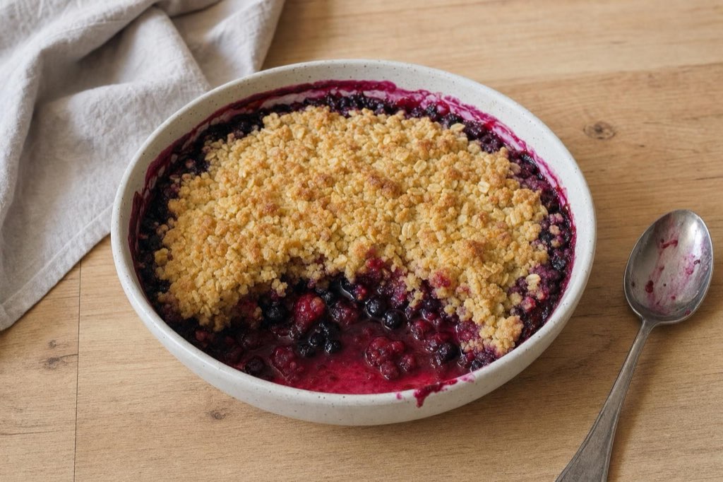 Raspberry and blueberry crumble