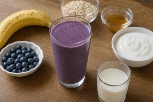Čučoriedkové smoothie s banánom, jogurtom a vločkami