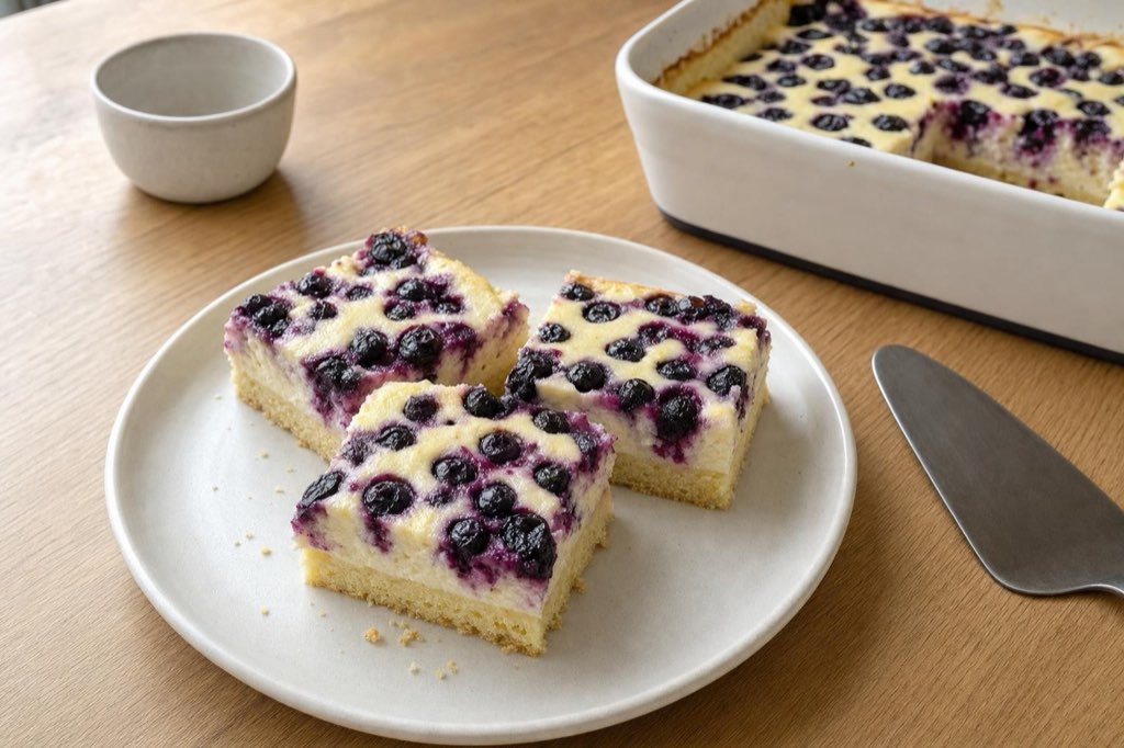 Blueberry and quark sheet cake