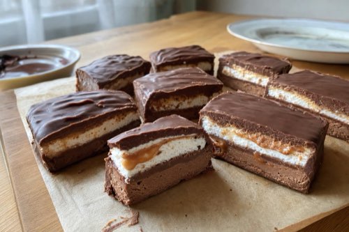 Homemade Milky Way bars with marshmallows