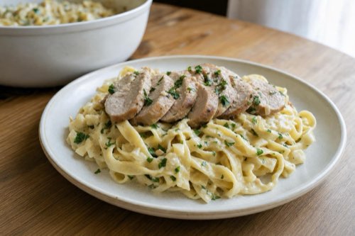 Fettuccine s bravčovou panenkou v smotanovej omáčke