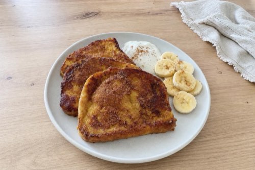 French toast: You dip 6 bread slices in eggs and milk and cook them in butter