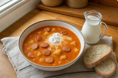 Frankfurter and potato soup with paprika
