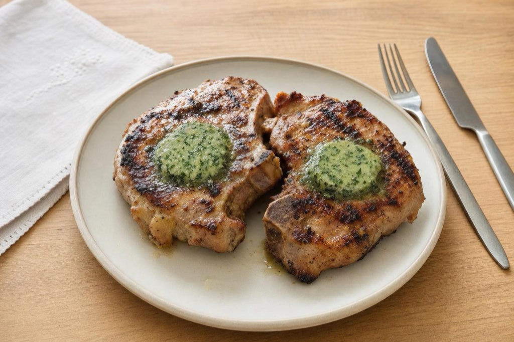 Grilled pork chops with garlic herb butter