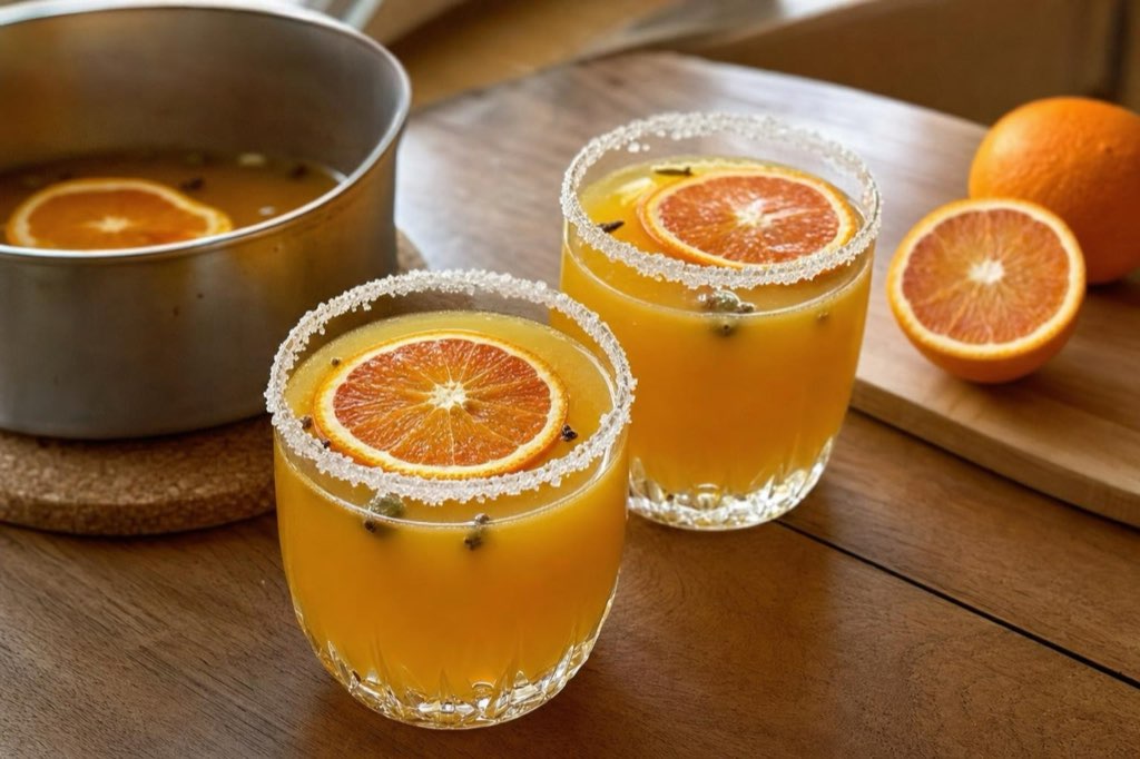 Hot orange drink with cinnamon and cardamom