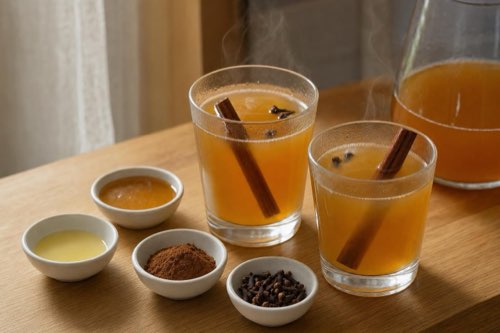 Hot apple hard cider with honey and spices
