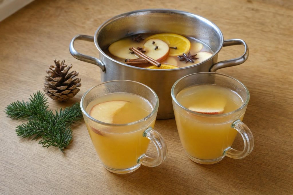 Hot apple cider with cinnamon and cloves