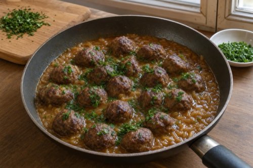 Beef meatballs in onion gravy