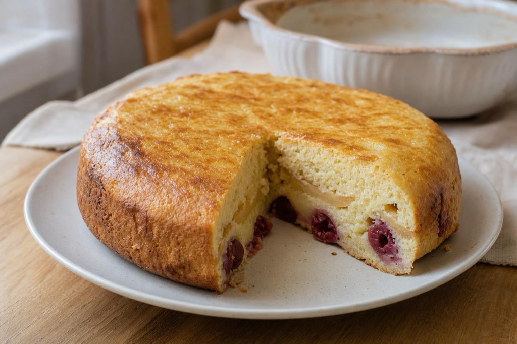 Hrnčeková liata buchta s jablkami a čerešňami