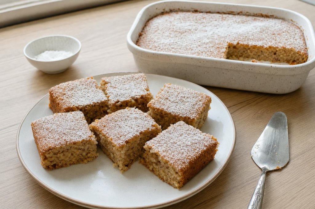 Pear sheet cake with walnuts and cinnamon