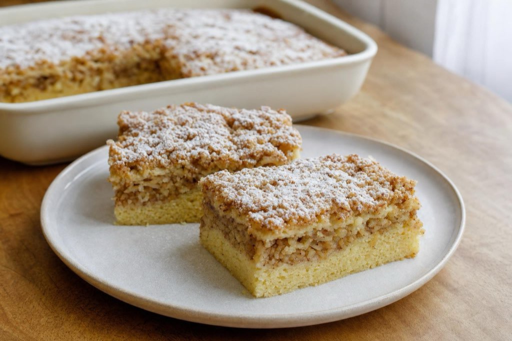 Apple cake with nuts, cinnamon and yogurt
