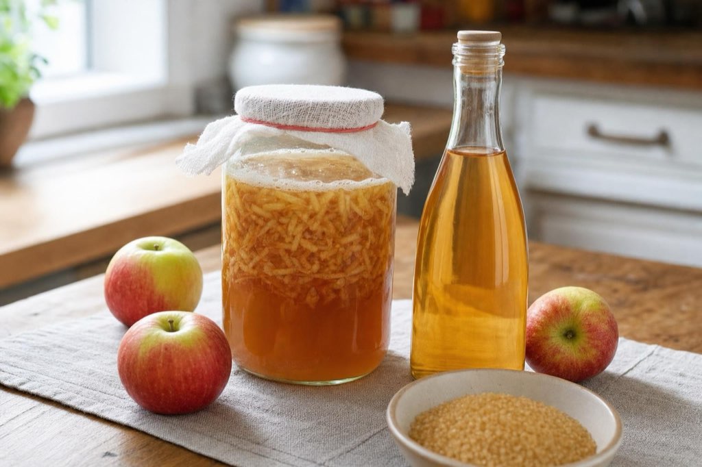 Homemade apple cider vinegar from grated apples