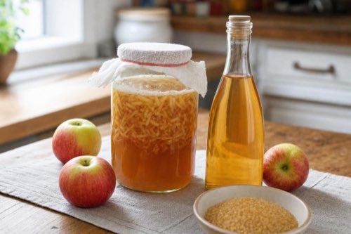Homemade apple cider vinegar from grated apples