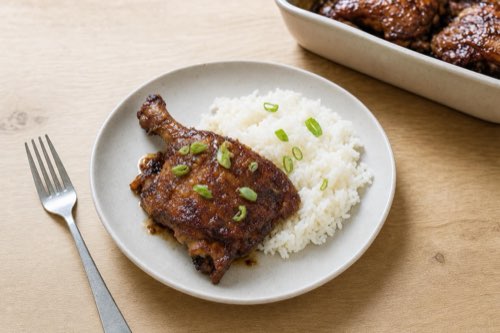 Honey-soy glazed duck legs with rice