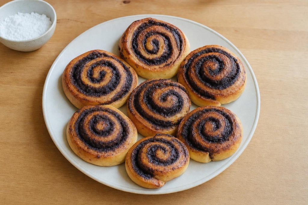 Kakaoví šneci z kynutého těsta: rolku z 500 g mouky nakrájíte na 12 kusů