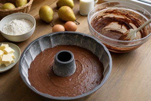 Chocolate pear Bundt cake with rum flavoring