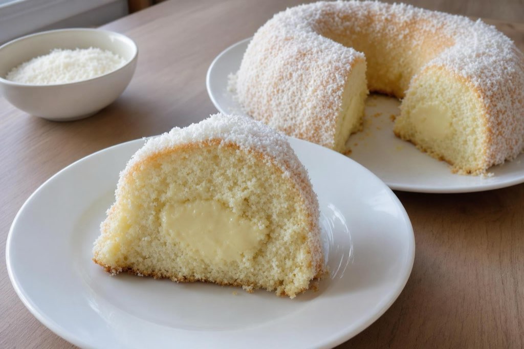 Raffaello coconut Bundt cake with vanilla cream