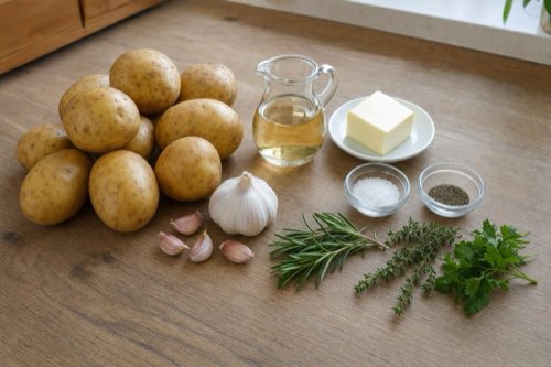 Potato wedges with garlic, herbs and wine vinegar