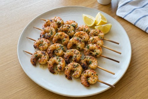 Grilled lemon garlic shrimp skewers