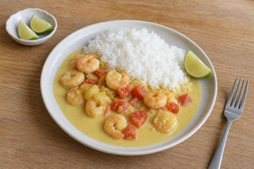 Shrimp curry with coconut milk and rice
