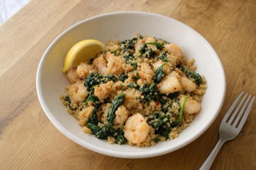 Garlic shrimp with quinoa and spinach