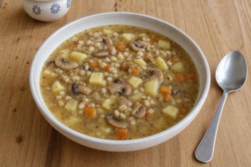 Barley soup with mushrooms and potatoes