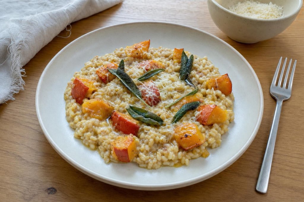 Barley risotto with roasted pumpkin and sage