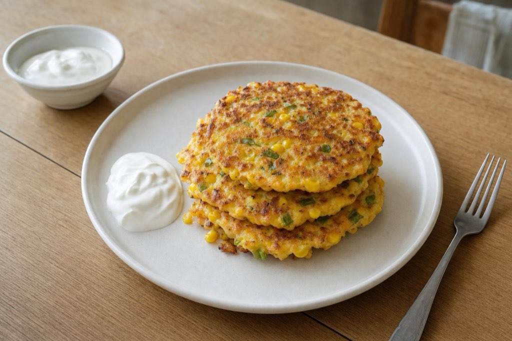 Corn fritters with scallions and cheese