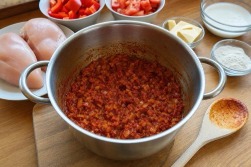 Chicken breast paprikash with tomatoes