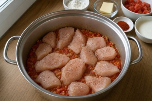 Chicken breast paprikash with tomatoes