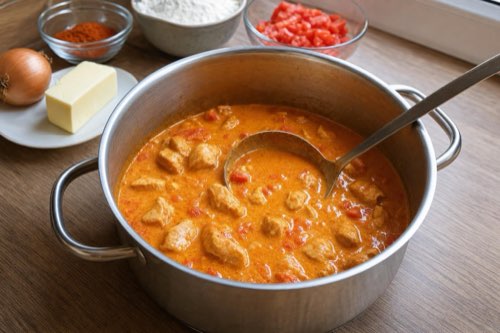 Chicken breast paprikash with tomatoes