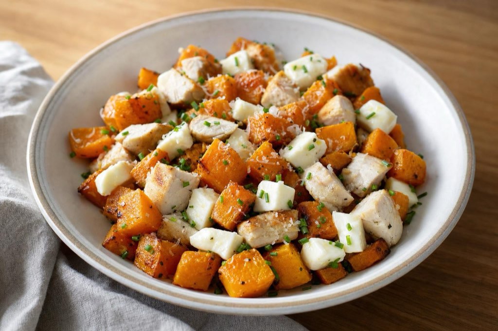 Chicken salad with Hokkaido squash and mozzarella