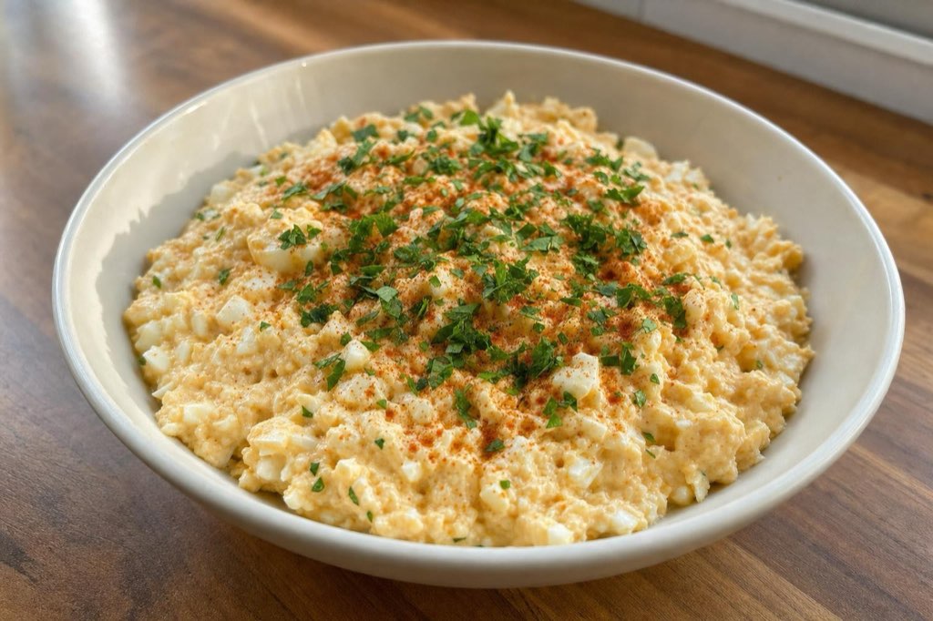 Chicken spread with eggs and processed cheese